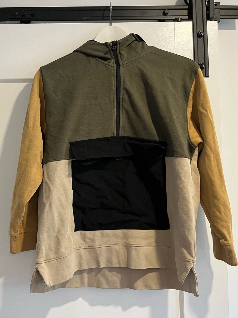 Zara Kids Colorblock Zip Hoodie in Olive, Beige, Black and Mustard